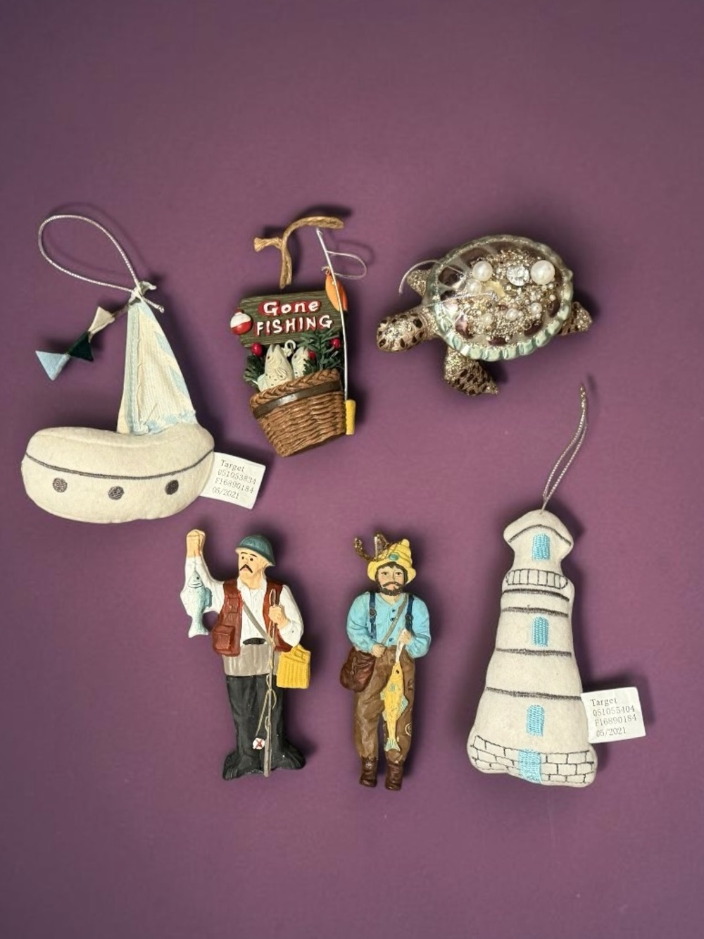 Robert Stanley Sea Turtle & Nautical Fishing Christmas Ornaments – 6 Pc Lot